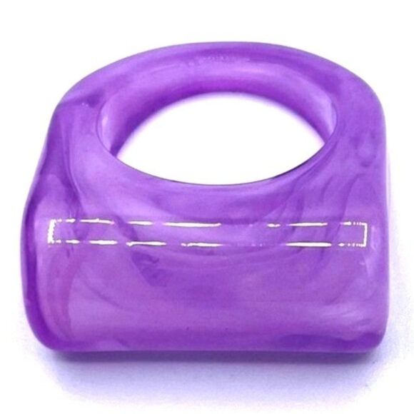 Purple and White Swirl Acrylic Geometric Barrel Chunky Statement Ring Size 8.5 - Picture 1 of 8